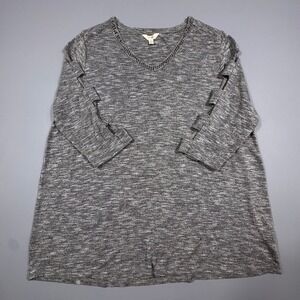 Terra Sky‎ Women's Plus Size 1X Black Heather V-Neck Embellished Tunic Top